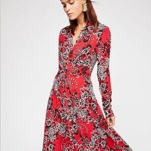 Elegant Red Floral Women's Dress